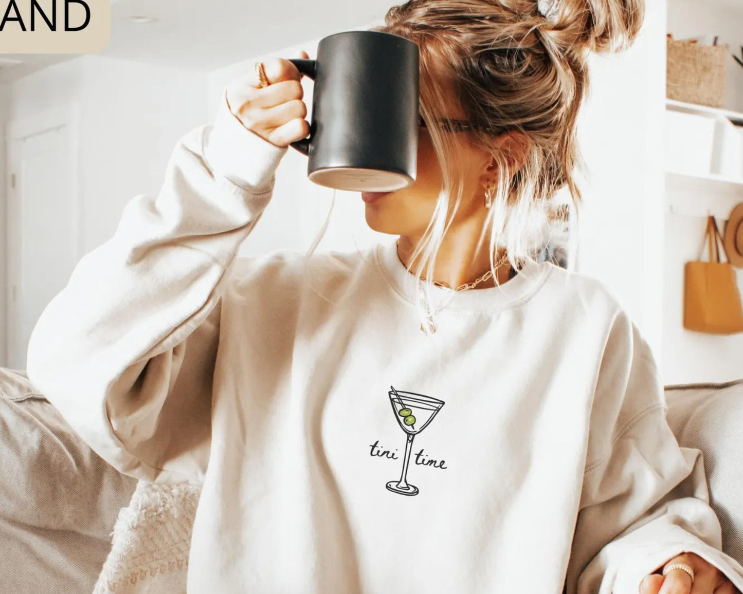 Tini Time Sweatshirt – Martini Graphic Crewneck, Cute Cocktail Sweater for Girls Night Outfit