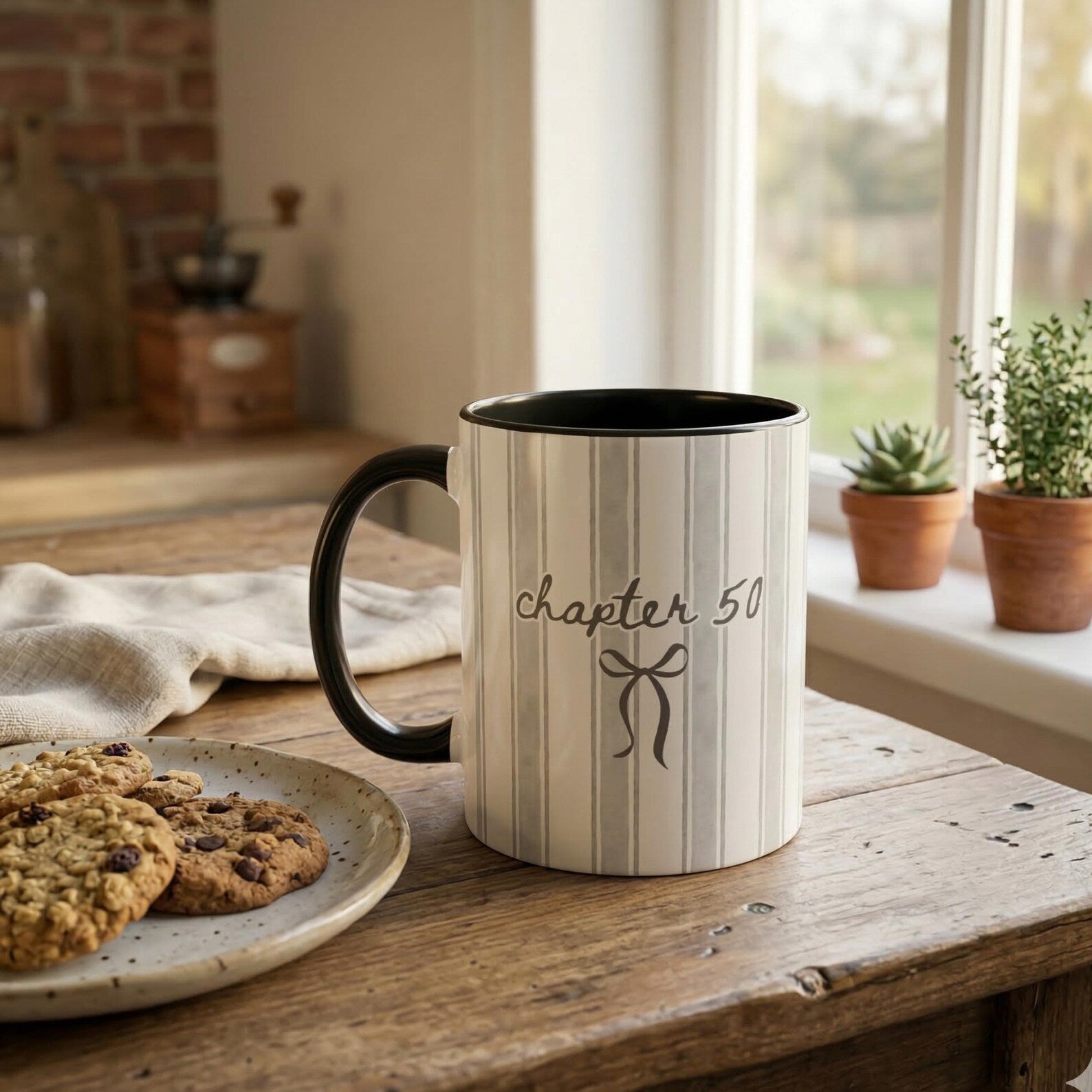 cute chapter 50 birthday mug pink blue striped aesthetic coffee cup