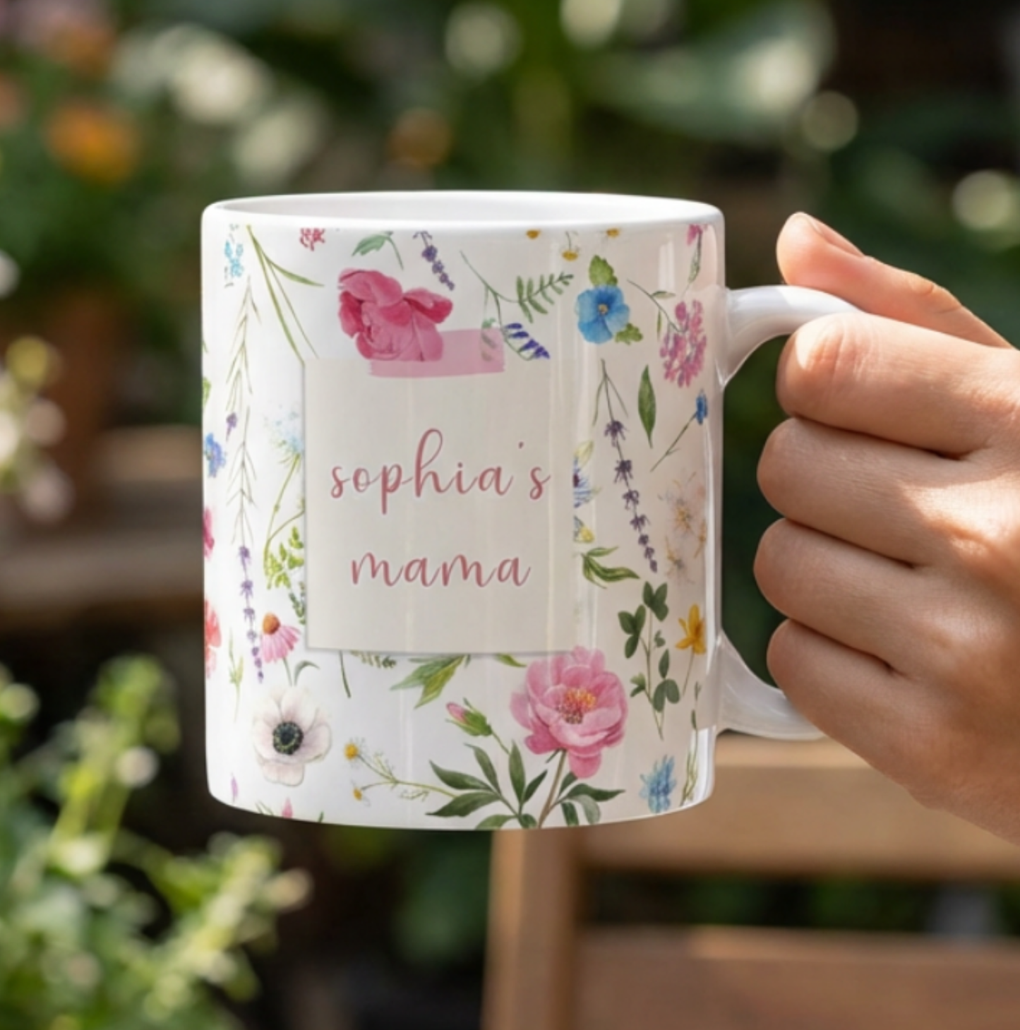 Personalized Mama Mug with Child Name – Floral Pink Coffee Mug, Custom Mother’s Day Gift for Mom