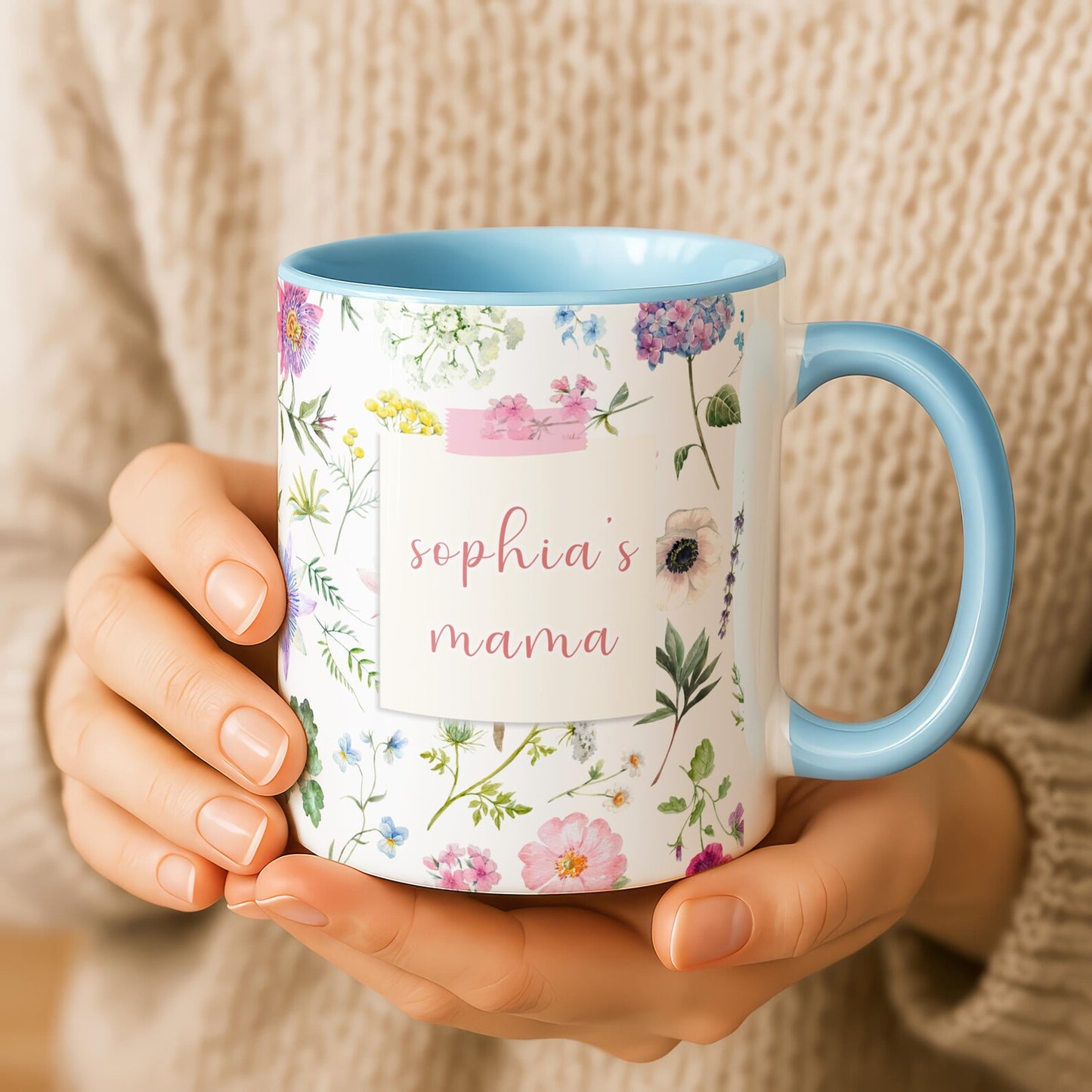 Personalized Mama Mug with Child Name – Floral Pink Coffee Mug, Custom Mother’s Day Gift for Mom