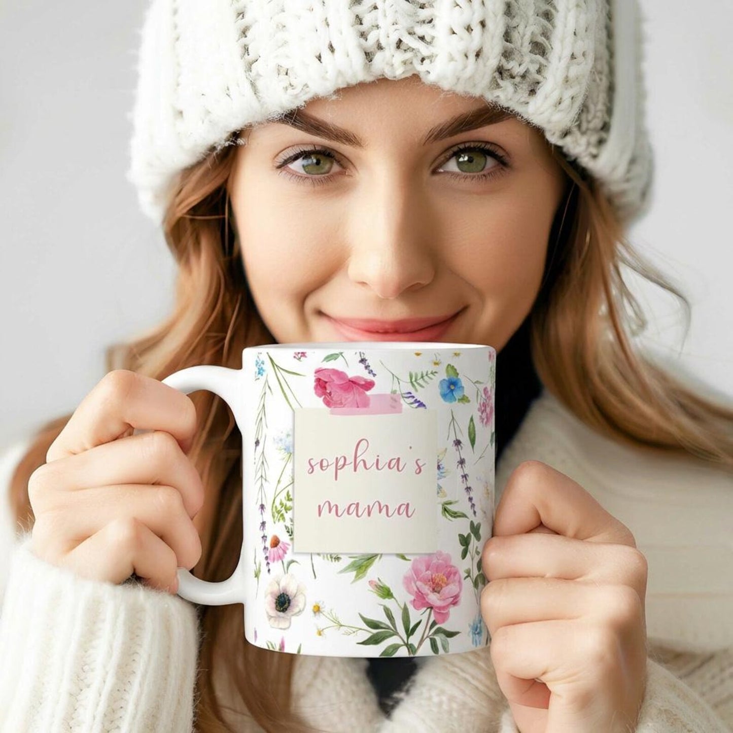 Personalized Mama Mug with Child Name – Floral Pink Coffee Mug, Custom Mother’s Day Gift for Mom