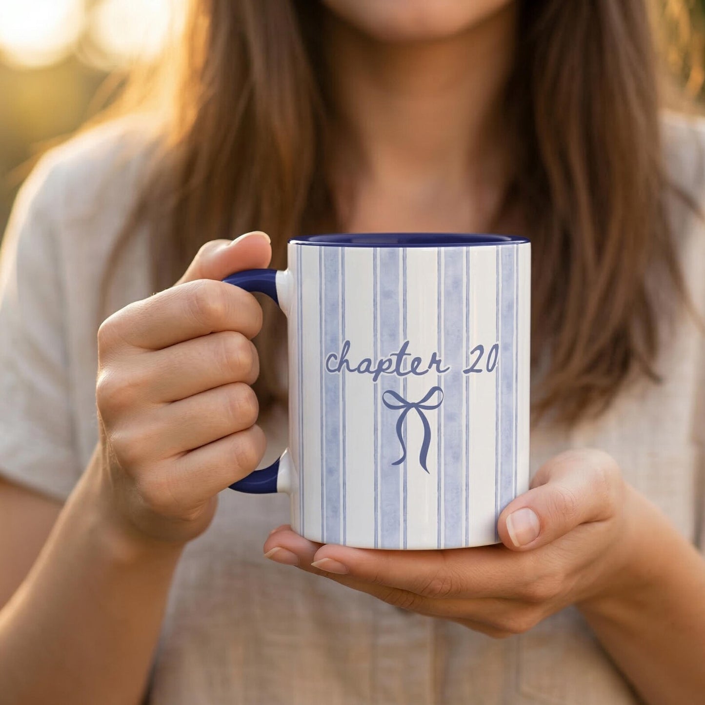 Chapter 20 Birthday Mug – Aesthetic Striped Bow Coffee Mug, 20th Birthday Gift for Her