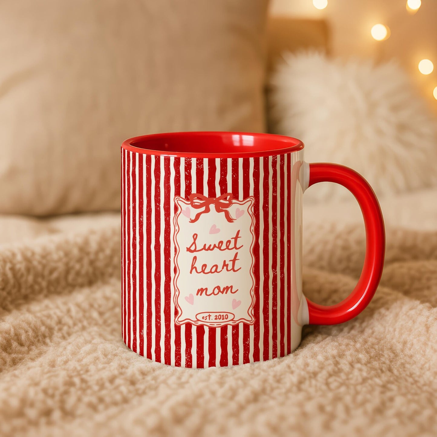Sweetheart Mom Mug – Vintage Pink Striped Coffee Mug for Moms