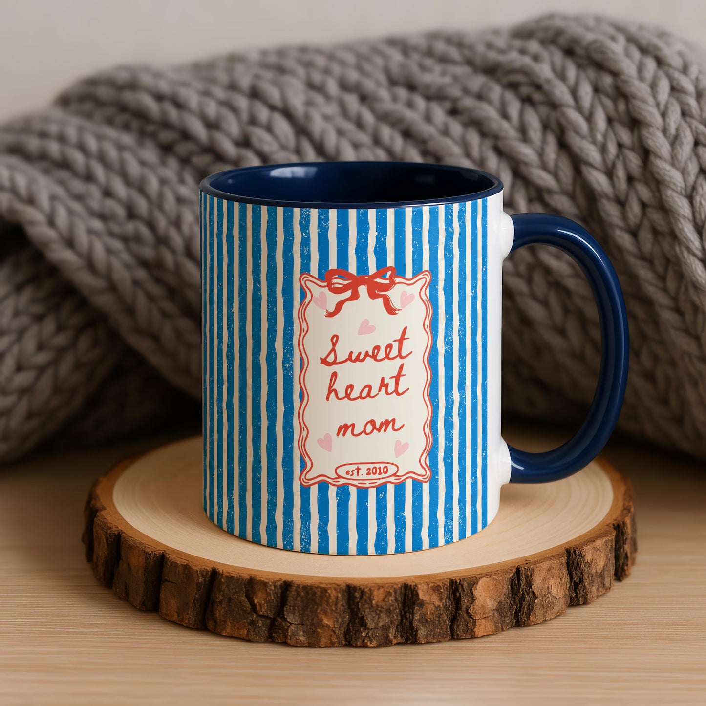 Sweetheart Mom Mug – Vintage Pink Striped Coffee Mug for Moms