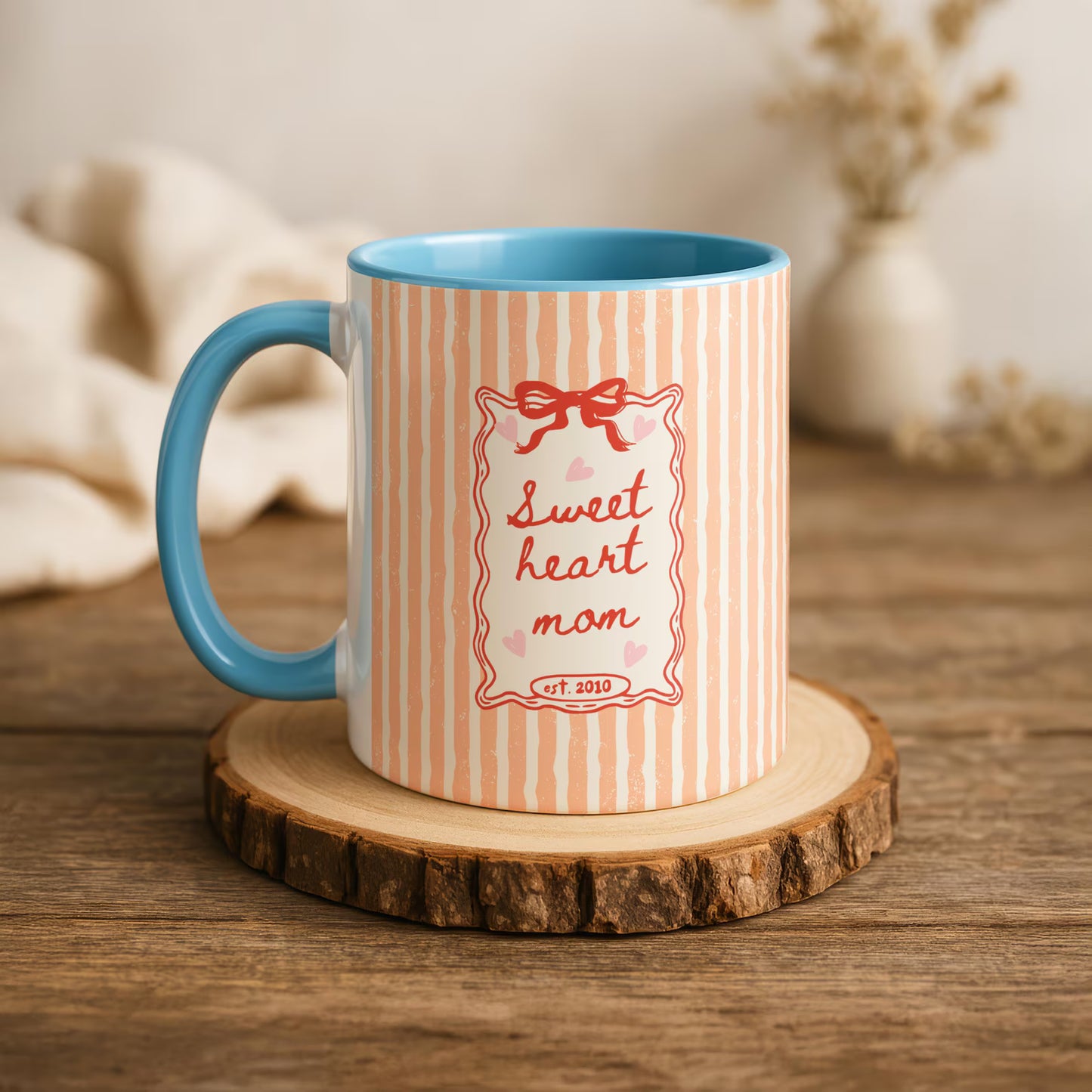 Sweetheart Mom Mug – Vintage Pink Striped Coffee Mug for Moms