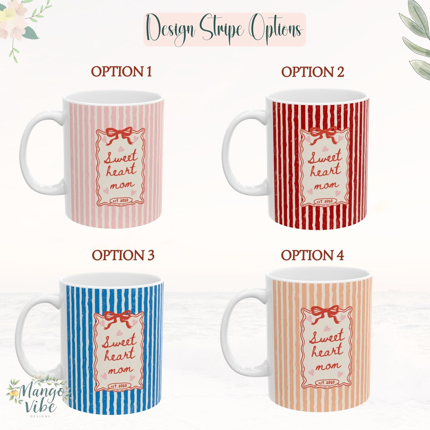 Sweetheart Mom Mug – Vintage Pink Striped Coffee Mug for Moms