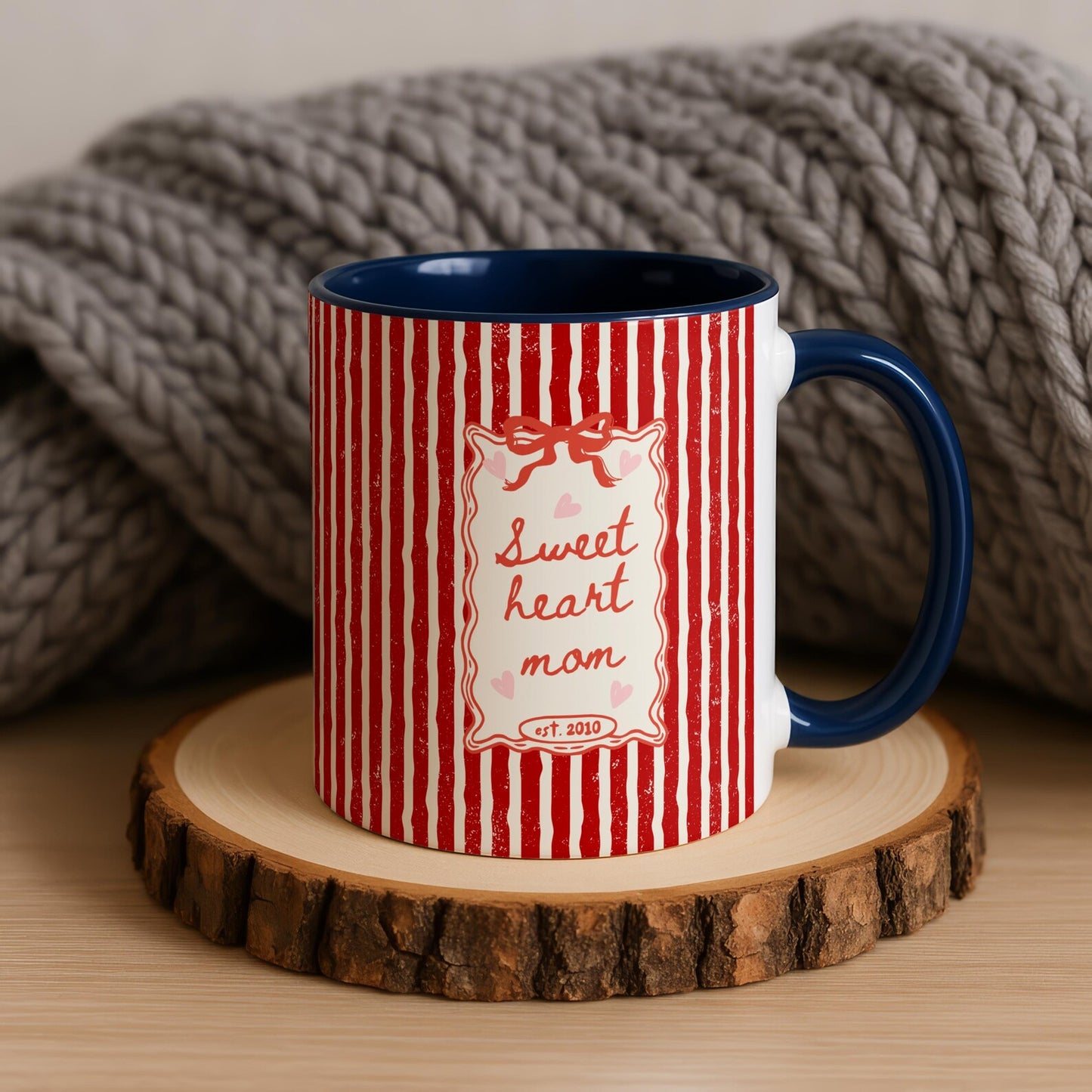 Sweetheart Mom Mug – Vintage Pink Striped Coffee Mug for Moms