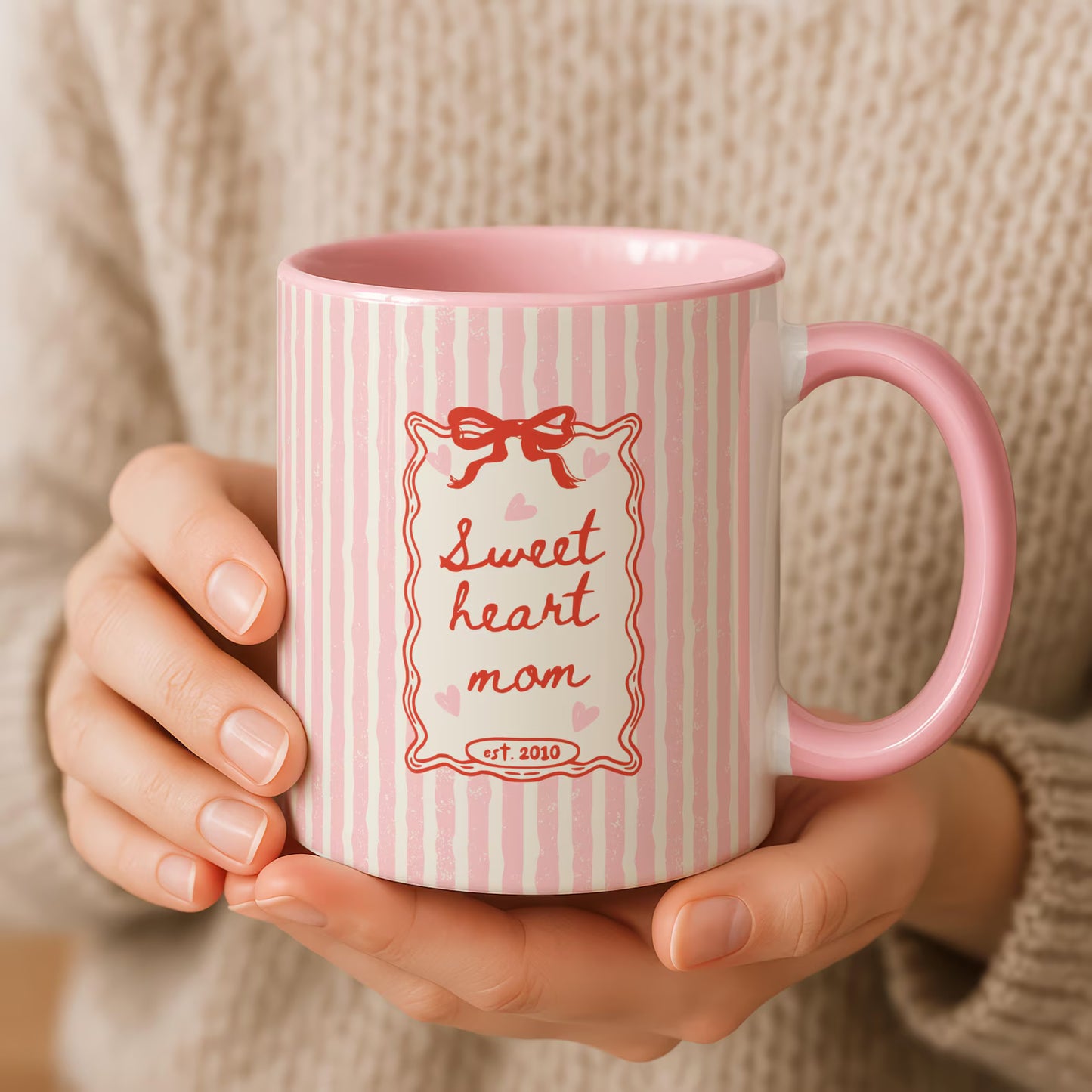 Sweetheart Mom Mug – Vintage Pink Striped Coffee Mug for Moms
