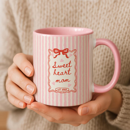 Sweetheart Mom Mug – Vintage Pink Striped Coffee Mug for Moms